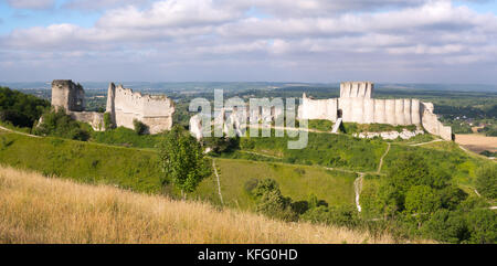 Château Gaillard, einem zerstörten mittelalterlichen Burg, Les Andelys, Normandie, Frankreich, Europa Stockfoto