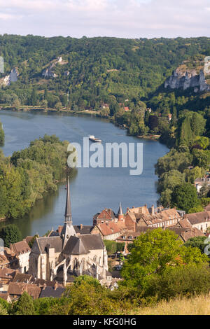 Le Petit Andely und die Seine von oben, Les Andelys, Normandie, Frankreich, Europa Stockfoto