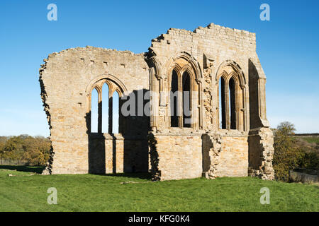 Reste der Kirche, Egglestone Abbey, Barnard Castle, Co Durham, England, Großbritannien Stockfoto