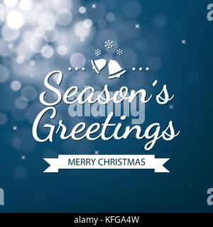 Weihnachtsgrüße mit blauen Bokeh defokussiertem Hintergrund Stock Vektor