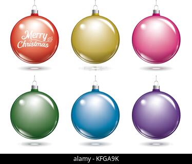 Bunte Weihnachtskugeln. Eingestellt von isolierten multicolor Kugel Dekorationen. Stock Vektor