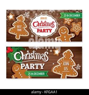 Einladung frohe Weihnachten Banner und Card Design vorlage. hausgemachte Lebkuchen cookie Thema Konzept. Stock Vektor
