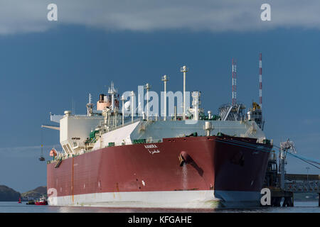 Lng supertanker Lasten von Bestimmungen speichert Aufsch. Stockfoto