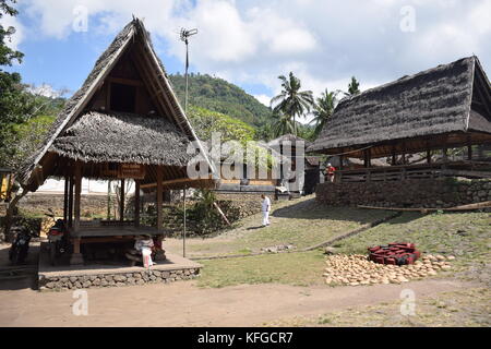 Anzeigen von tenganan Aga eingeborenen Dorf und seine traditionelle Häuser in Bali, Indonesien Stockfoto