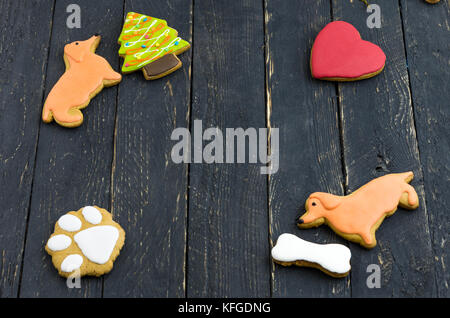 Neues Jahr Lebkuchen Cookies sind rund um gelegt. Copyspace. Stockfoto