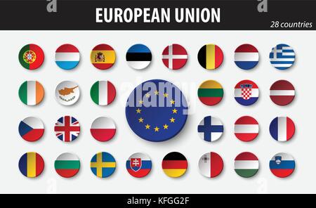 Flaggen der Europäischen Union und Mitglieder. Stock Vektor