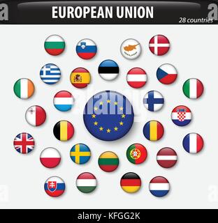 Flaggen der Europäischen Union und Mitglieder. Stock Vektor