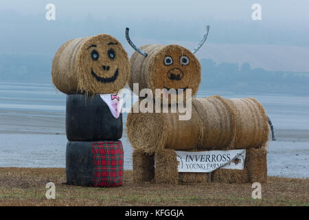 Strohballen Kunst, cromarty Bridge, Black Isle, Ross shire Stockfoto
