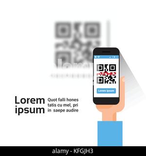 Hand halten, smart phone Scannen QR-Code Banner mit Kopieren, Scannen von Barcodes mit Telefon Stock Vektor