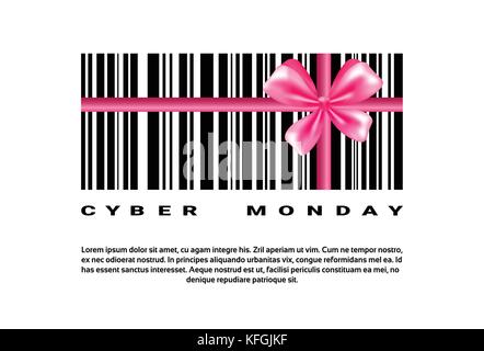 Cyber Monday im Hintergrund mit Barcode und rosa Schleife verkauf Banner Design mit Kopie Raum Stock Vektor
