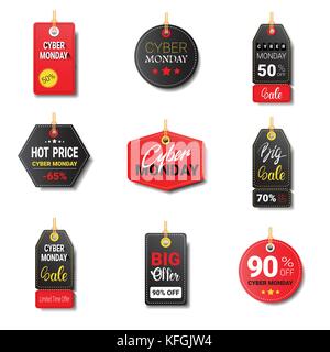 Verschiedene Cyber Monday verkauf Tags setzen isoliert icons Collection online shopping rabatt Logo Design Stock Vektor