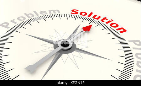 Kompass mit Pfeil, der auf das Wort Lösung. 3D-Rendering Stockfoto