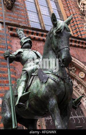 Statue vor dem Bremer Rathaus - Deutschland. Sitz des Senatspräsidenten und Bürgermeister der Freien Hansestadt Bremen. Einer der imp Stockfoto