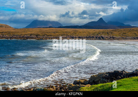 Achnahaird Beach auf der Halbinsel Coigach Schottland in herrliche Landschaft Licht Stockfoto