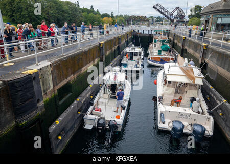 WA14090-00...WASHINGTON - die Schleusen des Hiram M. Chittenden im Ballard-Viertel von Seattle verbinden Salmon Bay of the Pudget Sound mit Lake Washing Stockfoto