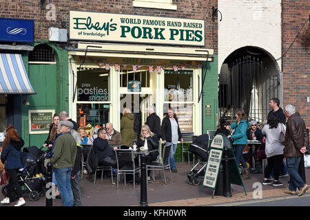 Eley's Pork Pie Shop in Ironbridge, Shropshire. Stockfoto