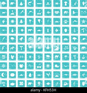 100 Natur Icons Set grunge Blau Stock Vektor