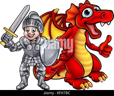 Cartoon-Drachen und Ritter Stock Vektor