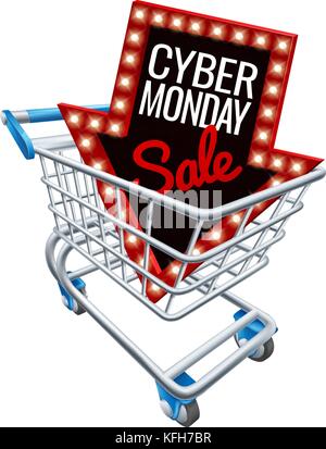 Cyber Monday Sale Shopping Trolley Zeichen Stock Vektor