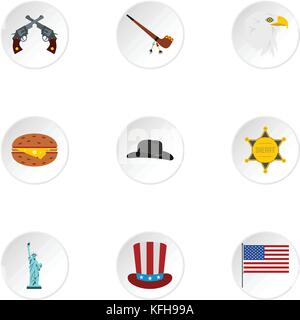 Urlaub in usa Symbole, flacher Stil Stock Vektor