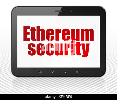 Blockchain Konzept: Tablet PC-Computer mit astraleums Sicherheit auf Anzeige Stockfoto