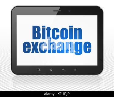 Blockchain Konzept: Tablet PC-Computer mit bitcoin Exchange auf dem Display Stockfoto
