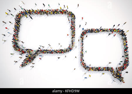 Viele Menschen bilden zusammen blasen Text. 3D-Rendering Stockfoto