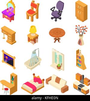 Home interior Symbole gesetzt, isometrische Stil Stock Vektor