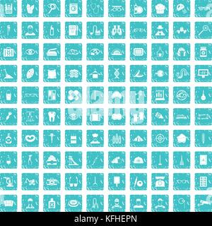 100 Beruf Icons Set grunge Blau Stock Vektor