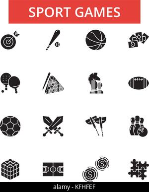Sport Spiele Illustration, dünne Linie Symbole, lineare Flachbild Zeichen, Symbole, Piktogramme, editierbare Anschläge Stock Vektor