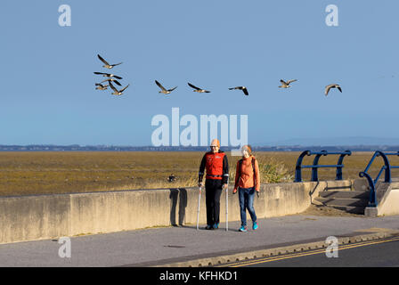 Southport, Merseyside. 29 Okt, 2017. UK Wetter. Kalte blustery Tag an der Küste mit den Winden aus dem Norden fegen. Trockenen sonnigen Perioden zu Beginn des Tages aber erwartet zu viel kälter. Kredit. MediaWorldImages/Alamy leben Nachrichten Stockfoto