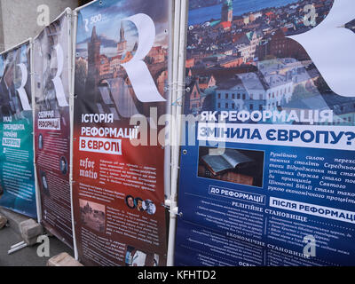 Kryvyi Rih, Ukraine. Oktober 2017. Poster mit Geschichte der Reformation Credit: Dmytro Aliokhin/Alamy Live News Stockfoto