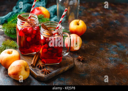 Weihnachten Glühwein mit Preiselbeeren, Äpfel, Anis, Kardamom und Zimt Stockfoto