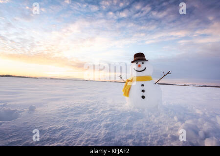 Lustige Schneemann in schwarzen Hut Stockfoto