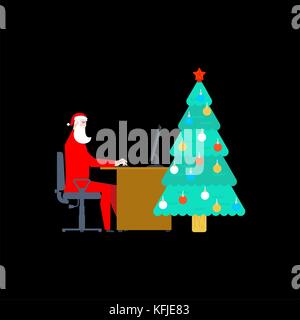 Santa Claus bei der Arbeit am Computer. Weihnachten arbeiten. Geschäftsmann santa. Vector Illustration Stock Vektor