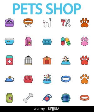 Haustiere shop Icons Set. Flache Vektor im Zusammenhang mit Icon-Set für Web und mobile Anwendungen. Es kann als - Logo, Symbol, Piktogramm, Infografik-Element verwendet werden. VEC Stock Vektor