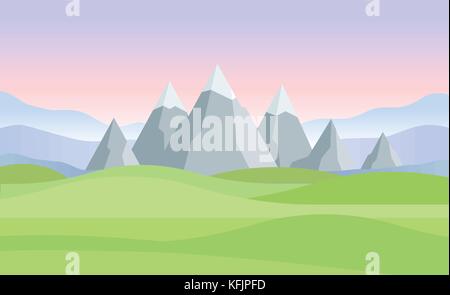 Bei Sonnenuntergang oder in der Dämmerung in die Berge Landschaft - moderne Vector Illustration Stock Vektor