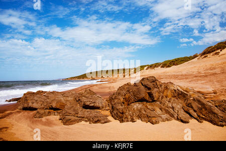 Blick auf den Strand Spiaggia di Piscinas in Arbus, Sardinien, Italien Stockfoto