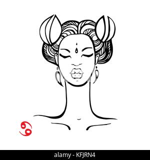 Krebs. Tierkreiszeichen Kollektion. schöne Tinte mode Sternzeichen Mädchen. Horoskop Serie. Vector Illustration Stock Vektor