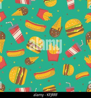 Fast food nahtlose Muster vector Hintergrund. Eps 10. Stock Vektor