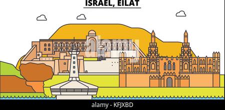 Israel, Eilat Umrisse City Skyline, lineare Abbildung, Banner, Reisen, Sehenswürdigkeiten, Gebäuden Silhouette, Vektor Stock Vektor