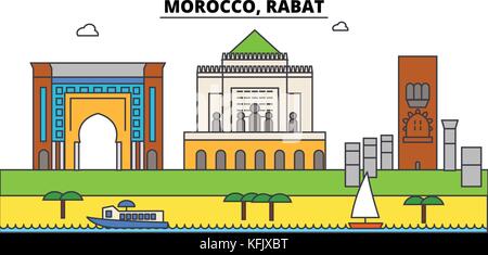 Marokko, umriss Stadt Rabat Skyline, lineare Abbildung, Banner, Reisen, Sehenswürdigkeiten, Gebäuden Silhouette, Vektor Stock Vektor