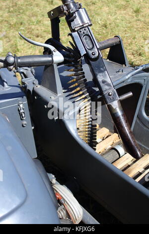 Nahaufnahme des WW2 Deutsche Militär Motorrad mit Beiwagen (mit Maschinengewehr) Stockfoto