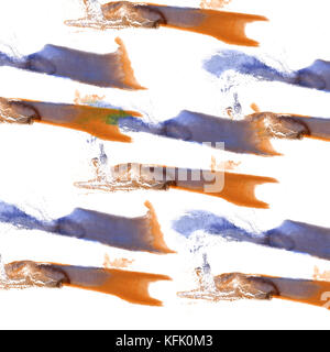 Abstrakt Dunkelblau, orange Zeichnung Strich Tinte Aquarellpinsel W Stockfoto