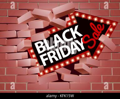 Black Friday Sale Arrow Breaking Through Wall Stock Vektor