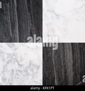 Schwarze und weiße Marmor Fliesen, nahtlose Stein Textur Hintergrund Stockfoto