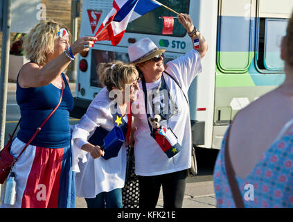 Frauen feiern Nationalen Acadian Tag in Ottawa, Ontario, 15. August 2017. Stockfoto