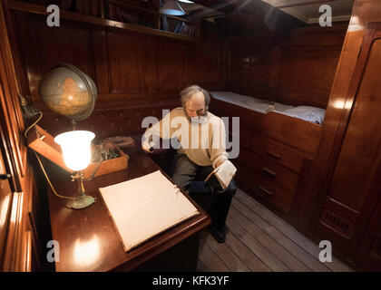 Innenraum der Officer's Hütte, die auf die Entdeckung Schiff Anker an Discovery Point in Dundee, Schottland, Tayside Stockfoto