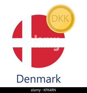 Vector Illustration Dänemark runde Flagge und Währungssymbole DKK Dänische Krone Stock Vektor