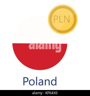 Vector Illustration Polen runde Flagge und Währungssymbole. Polnische Zloty PLN Stock Vektor